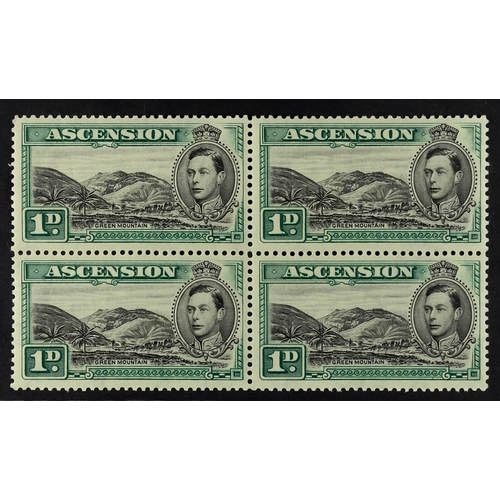 136 - ASCENSION 1938 1d black and green Green Mountain, SG 39, never hinged mint block of four with white ... 