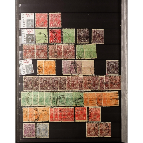 149 - AUSTRALIA 1913-90 USED ACCUMULATION in stockbooks and albums, incl. Roos (100+ stamps) to 2s, many K... 