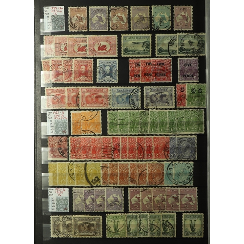 149 - AUSTRALIA 1913-90 USED ACCUMULATION in stockbooks and albums, incl. Roos (100+ stamps) to 2s, many K... 