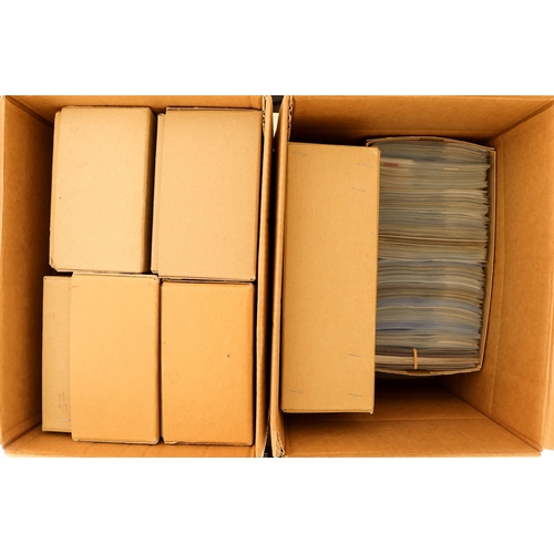 3 - POSTCARD STORAGE BOXES & SLEEVES six manilla cardboard storage boxes and +/- 1500 clear plastic post... 