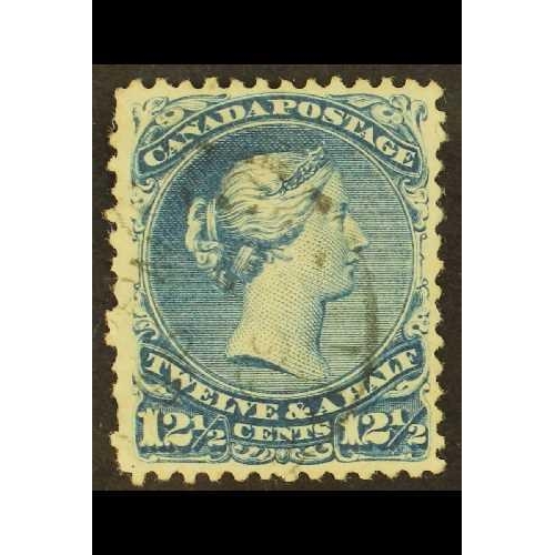 114 - CANADA 1868 12½c bright blue large Queen on watermarked paper, SG 60b, clear 