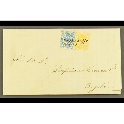 127 - COLOMBIA 1872 ENTIRE LETTER (Oct) from Medellin to Bogota bearing 1868 20c blue, Scott 55, and 1870 ... 