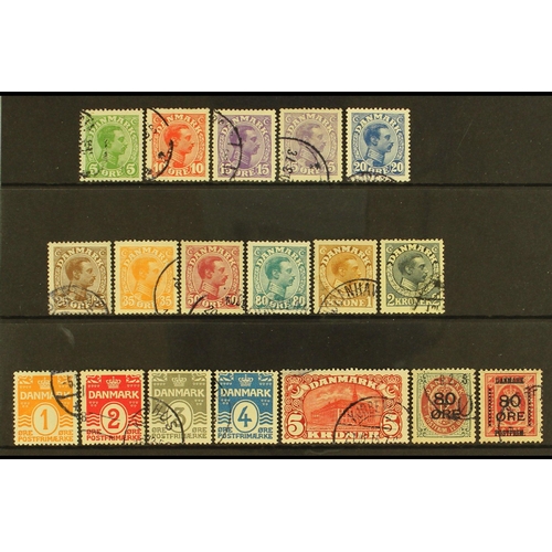 134 - DENMARK 1913-15 used run, Mi 67/83, S.T.C. 300+. (18 stamps)