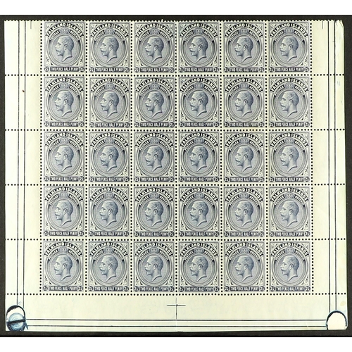 145 - FALKLAND IS. 1921-28 2½d deep steel-blue, SG 76b), a lower half sheet of thirty (6 X 5), showing pla... 