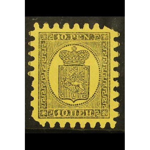 148 - FINLAND 1871 10p black/yellow, Wove paper, Type II Serpentine Roulette, SG 58, mint, part original g... 