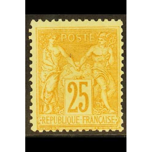 150 - FRANCE 1877-90 Peace and Commerce 25c bistre on yellow (SG 263, Yvert 92), fine fresh mint. Cat. 55... 