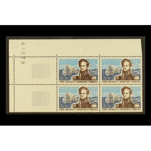 166 - FRENCH DEPENDENCIES F.S.A.T. 1979 30fr Dumont D'Urville, Yv 28, corner date block of 4, never hinged... 