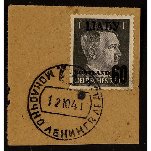 180 - GERMAN OCCUPATIONS LJADY, OCCUPIED LENINGRAD 1941 60 (Kop) on 1pf grey- black Hitler Ostland stamp w... 