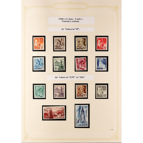 189 - GERMAN ALLIED ZONES FRENCH ZONE 1947-1949 never hinged mint collection incl.  BADEN 1948 set, 1948-4... 