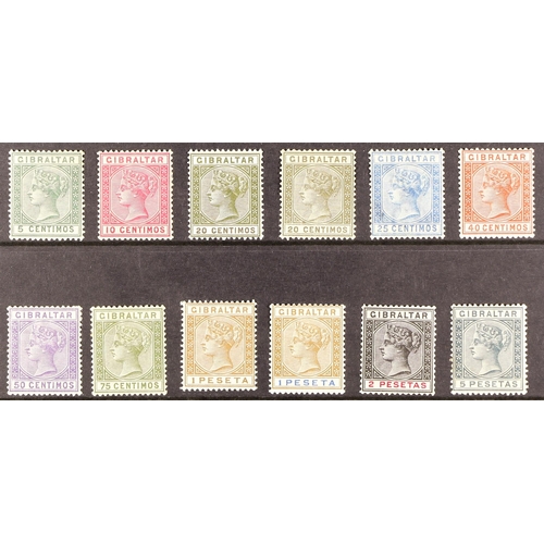 196 - GIBRALTAR 1889-96 SPANISH CURRENCY complete set, SG 22/33, fine mint. Cat. £225. (12 stamps)