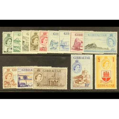 198 - GIBRALTAR 1953-59 complete set, SG 145/158, never hinged mint. Cat. £180. (14 stamps)