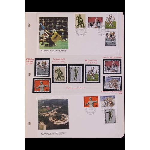 201 - GREECE 1954-98 SPORT STAMPS COLLECTION. with never hinged mint sets and miniature sheets, plus cover... 