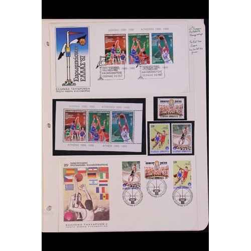 201 - GREECE 1954-98 SPORT STAMPS COLLECTION. with never hinged mint sets and miniature sheets, plus cover... 