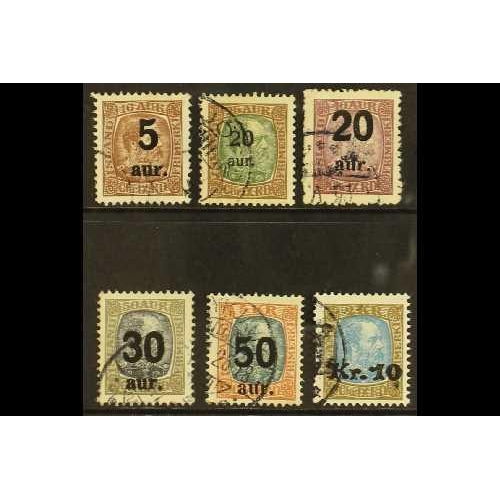 214 - ICELAND 1921-30 Local surcharges on Chistian IX issue, SG 137, 140, 142, 144, 145, 150, fine used. C... 