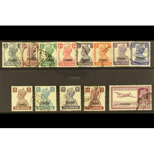 215 - INDIAN CONVENTION STATES CHAMBA 1942-47 ovpts on 1940-43 India, complete set, SG 108/20, fine used. ... 