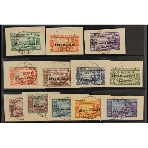 347 - NEW HEBRIDES FRENCH 1941 France Libre complete set, SG F65/76, each on a neat piece tied by crisp up... 