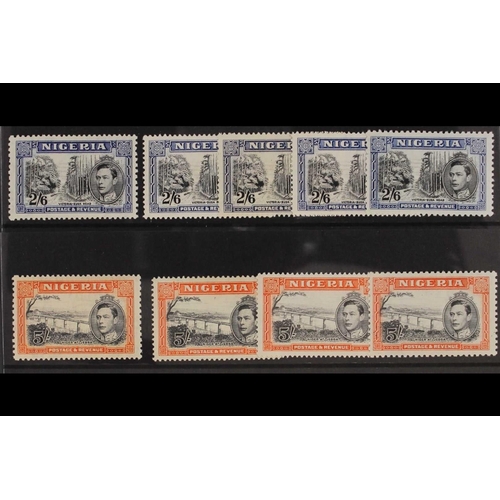 353 - NIGERIA 1938-51 2s6d and 5s, all SG listed perfs and shades, SG 58/59c, fine mint with a few never h... 