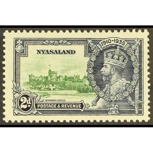 359 - NYASALAND 1935 2d green & indigo Jubilee BIRD BY TURRET variety, SG 124m, fine mint. Cat. £250.