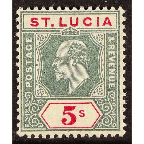 398 - ST LUCIA 1904-10 5s green and carmine, , SG 76, never hinged mint. Cat. £85 as mint.