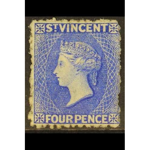 399 - ST VINCENT 1881 4d bright blue, SG 38, mint regummed, fresh colour. Cat £1,200.