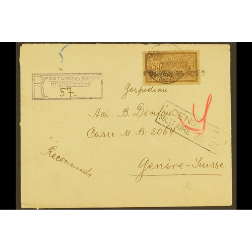 412 - SERBIA 1918 Registered censored cover from Corfu addressed to Switzerland, bearing France 50c stamp ... 