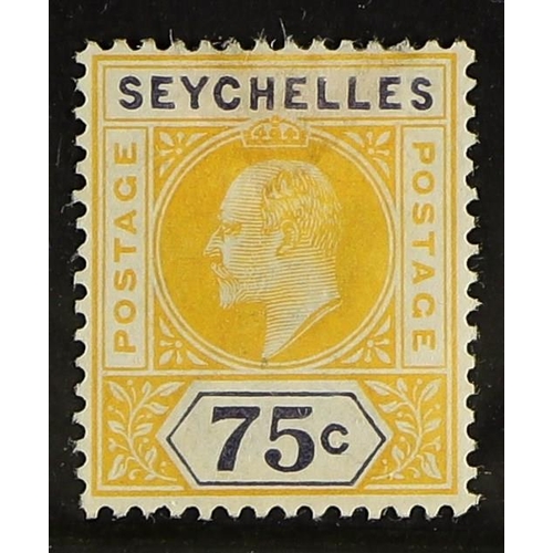 414 - SEYCHELLES 1903 75c yellow & violet with the constant SLOTTED FRAME variety (position R. 1/4), SG 54... 