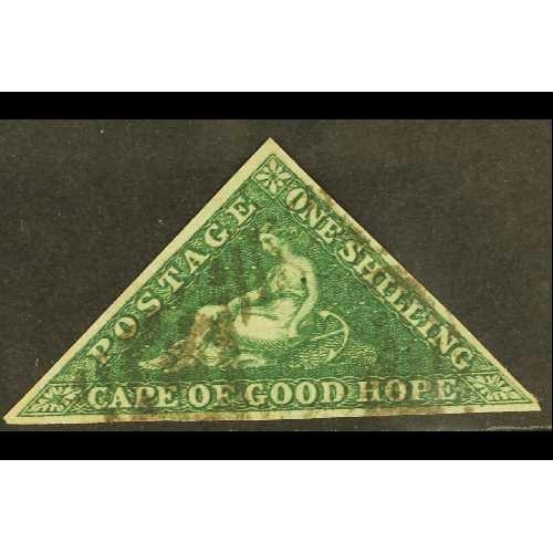 424 - SOUTH AFRICA -COLS & REPS CAPE OF GOOD HOPE 1855-63 1s deep dark green, SG 8b, with three margins, n... 