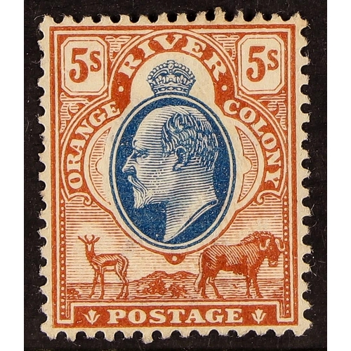 432 - SOUTH AFRICA -COLS & REPS ORANGE FREE STATE 1903-04 5s blue and brown, SG 147, very fine mint. Cat. ... 