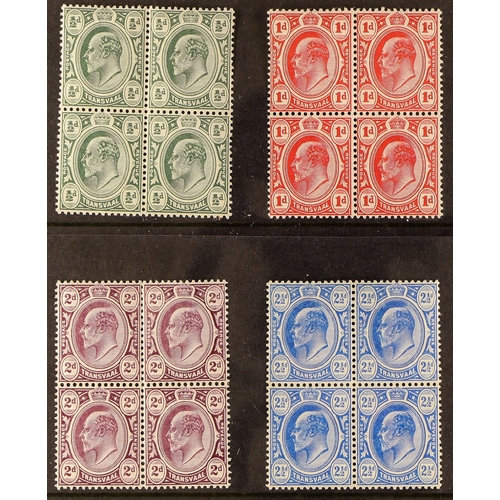 433 - SOUTH AFRICA -COLS & REPS TRANSVAAL 1905-09 KEVII set, SG 273/76, in  never hinged mint blocks of fo... 