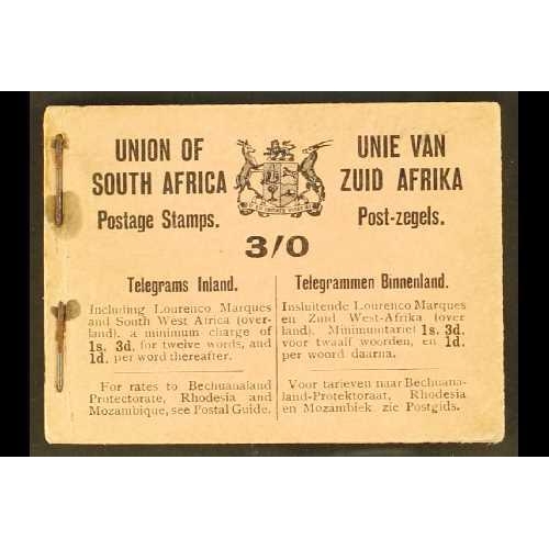 443 - SOUTH AFRICA BOOKLET 1921 3s black on salmon-pink cover, panes with watermark inverted, SG SB3, inco... 