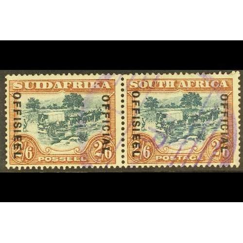 446 - SOUTH AFRICA OFFICIALS 1937 2s 6d green and brown, variety 