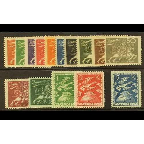 463 - SWEDEN 1924 50th Anniv of the UPU complete set, SG 161/175 or Michel 159w/173w, fine mint. Cat. £800... 