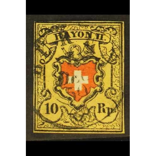 464 - SWITZERLAND FEDERAL ADMINISTRATION 1850 10pr red, black and orange yellow, SG 11, fine used with jus... 