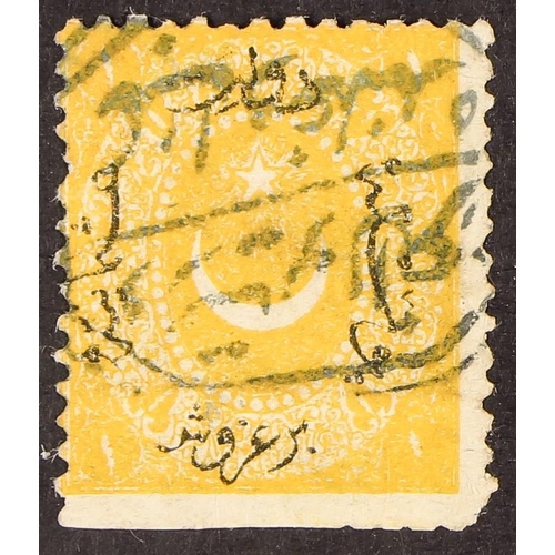 478 - TURKEY 1868-70 1pi yellow perf 13¼, PRINTED ON BOTH SIDES, no black overprint on reverse side, (SG 3... 