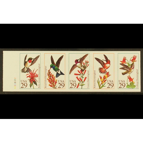 485 - UNITED STATES 1992 IMPERF PROOF BOOKLET PANE 9c Hummingbirds pane of five in finished design, Scott ... 