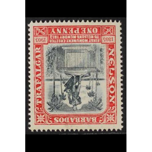 71 - BARBADOS 1906 1d black & red Nelson WATERMARK INVERTED variety, SG 147w, never hinged mint. Cat. £10... 