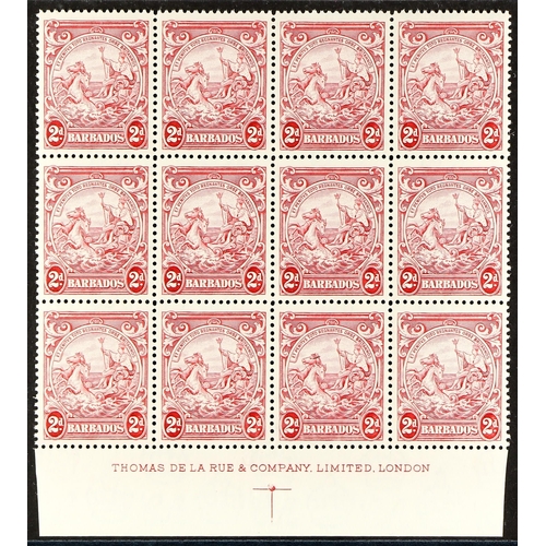 72 - BARBADOS 1938-47 2d carmine perf 13½x13, one with 'A' OF 'CA' MISSING FROM THE WATERMARK variety, SG... 