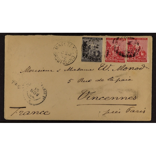 73 - BASUTOLAND 1892 MISSIONARY COVER (October) envelope to Vincennes, France from the Paris Evangelical ... 