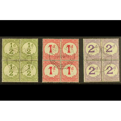 78 - BECHUANALAND POSTAGE DUES 1932 set on ordinary paper, SG D4/6, in Francistown cds used blocks of fou... 