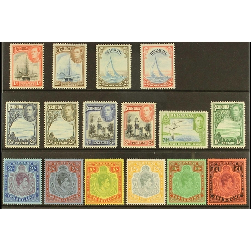 85 - BERMUDA 1938-53 complete basic set, SG 116/121b, 5s & 12s6d are perf 13, fine mint. Cat. £350+. (16 ... 