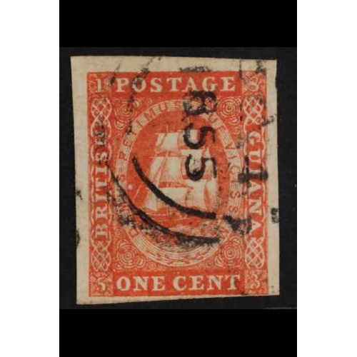 90 - BR. GUIANA 1853 1c vermilion Original Printing, SG 11, used with 4 close to large margins & Demerara... 