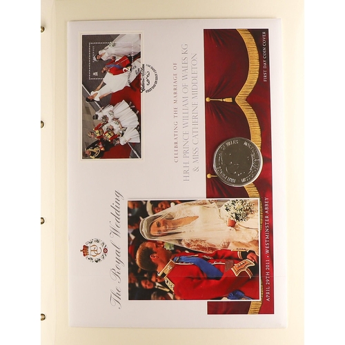 13 - COIN COVER AND STAMP COLLECTION - ROYALTY in 5 custom albums. Mainly featuring The Queen's Golden Ju... 