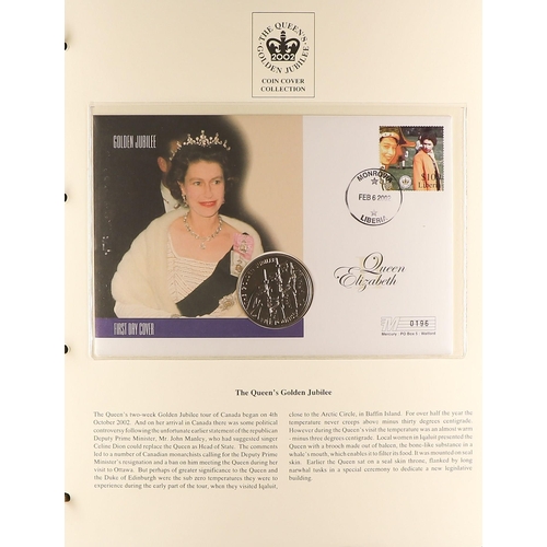 13 - COIN COVER AND STAMP COLLECTION - ROYALTY in 5 custom albums. Mainly featuring The Queen's Golden Ju... 