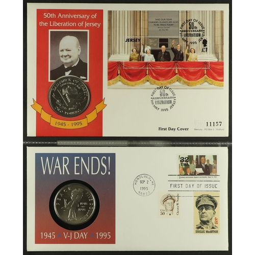 15 - COIN COVER COLLECTION - WAR RELATED in 7 albums which feature  D-day landings, Churchill, End of the... 