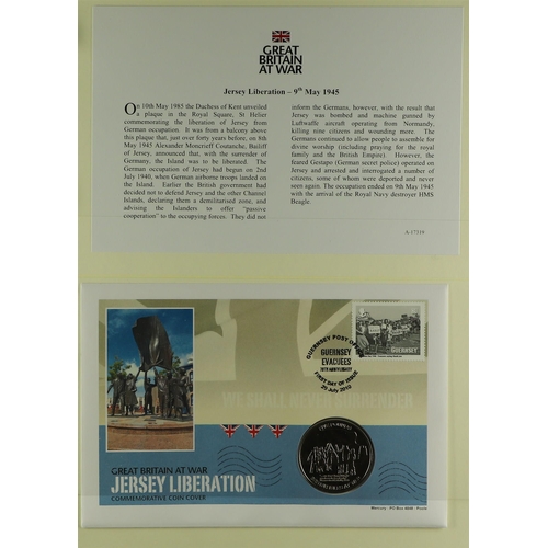 15 - COIN COVER COLLECTION - WAR RELATED in 7 albums which feature  D-day landings, Churchill, End of the... 