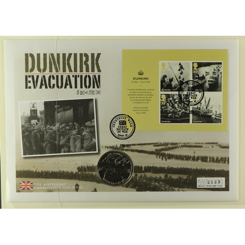 15 - COIN COVER COLLECTION - WAR RELATED in 7 albums which feature  D-day landings, Churchill, End of the... 