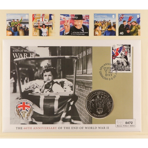 15 - COIN COVER COLLECTION - WAR RELATED in 7 albums which feature  D-day landings, Churchill, End of the... 