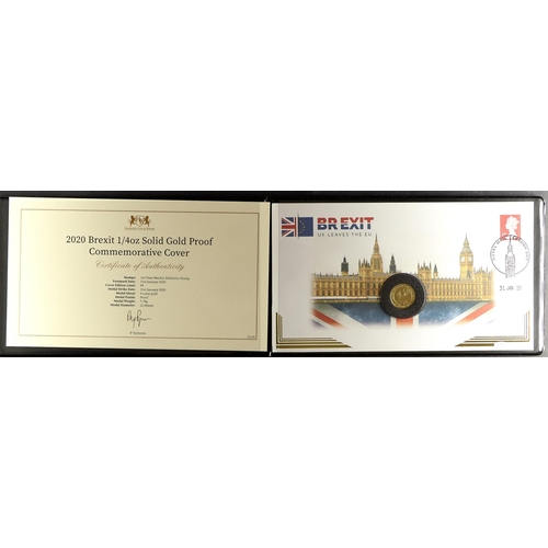 22 - COIN COVERS 2020 Brexit 1/4 oz 9 carat solid Gold Proof coin cover, together with the 2020 ½ OZ (15.... 