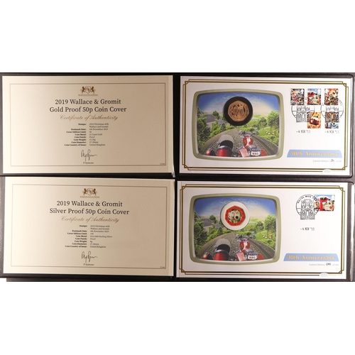 23 - COIN COVERS 2019 Wallace and Gromit 50p Gold Proof coin cover. Weight ½ OZ (15.5g), 22 carat gold. T... 