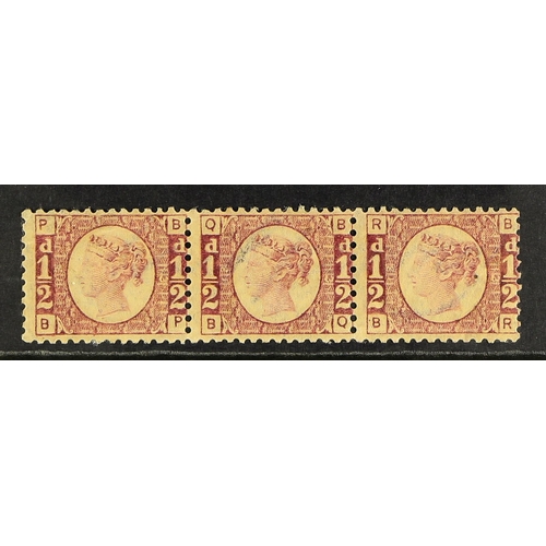 598 - GB.QUEEN VICTORIA 1870-79 ½d rose, plate 13, mint horizontal strip of three with two never hinged. C... 